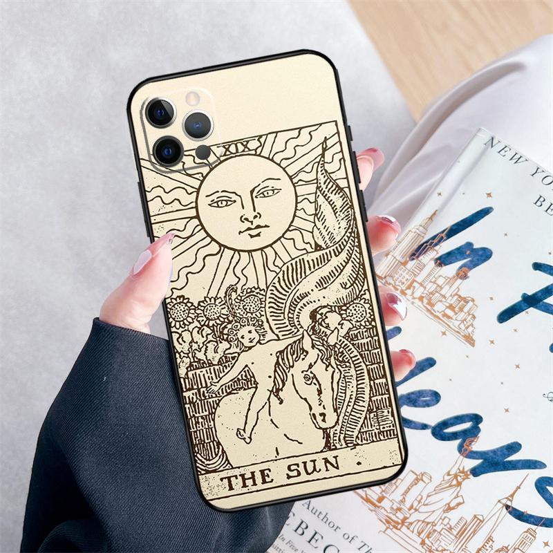 Tarot Card Astrology Sun Moon Lover Phone Case For iPhone 16 Pro Max 11 12 13 Mini 14 15 Pro Max XR 15 16 Plus 16e Cover Coque