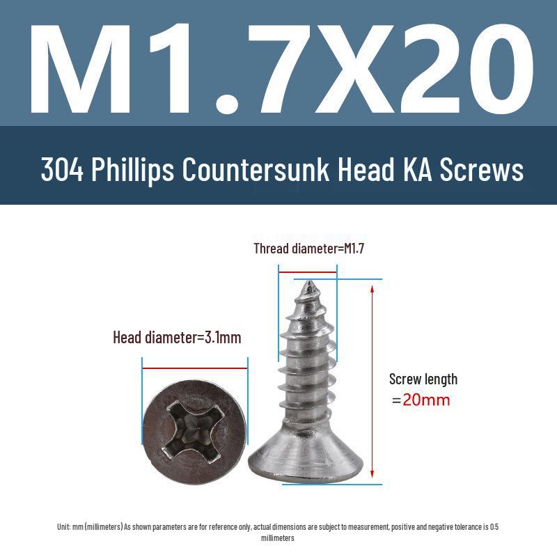 Yigu 304 Stainless Steel Phillips Flat Head Self-Tapping Screws M1-M2.5