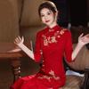 Elegant Red Long Sleeve Modified Cheongsam Dress Women Wedding Guest Outfit Vintage Chinese Style Formal Gown