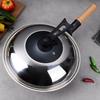 Household old-fashioned iron pan, black steel wok, single-handled non-stick pan, chef's stir-fry pan with round bottom.