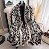 New Autumn and Winter Vintage Two-Tone Patchwork Printed Scarf, Faux Cashmere, Warm and Stylish Neck Wrap, Trendy Large Shawl