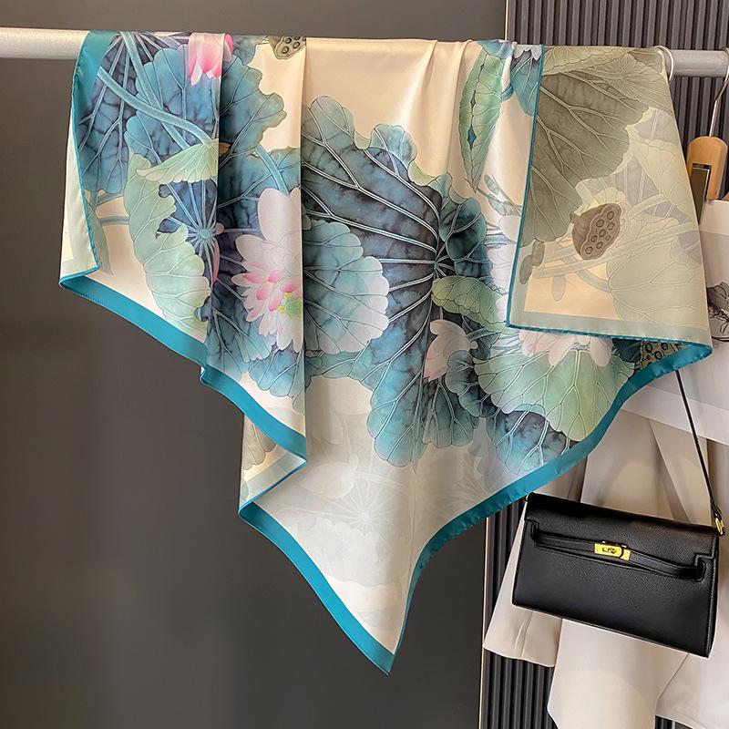 90×90Cm Retro Double-Sided Printed Scarf Neck Scarf High-End Fashion Age-Reducing Silk Scarf Fashionable Scarf With Shawl