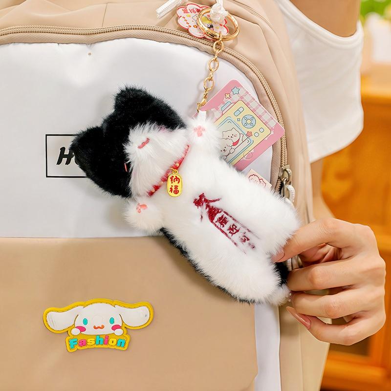 Fluffy Long Lucky Cat Plush Keychains With Blessing Tag Soft Fuzzy For Backpack Decor Cat Lover Gifts