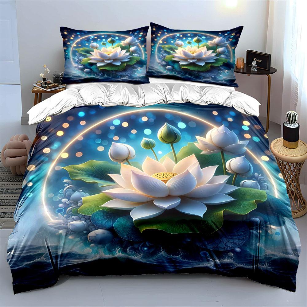 "Lotus Flower Decoration Set" Bedding Set with 1 Duvet Cover 2 Pillowcases Single Double King Queen Gift