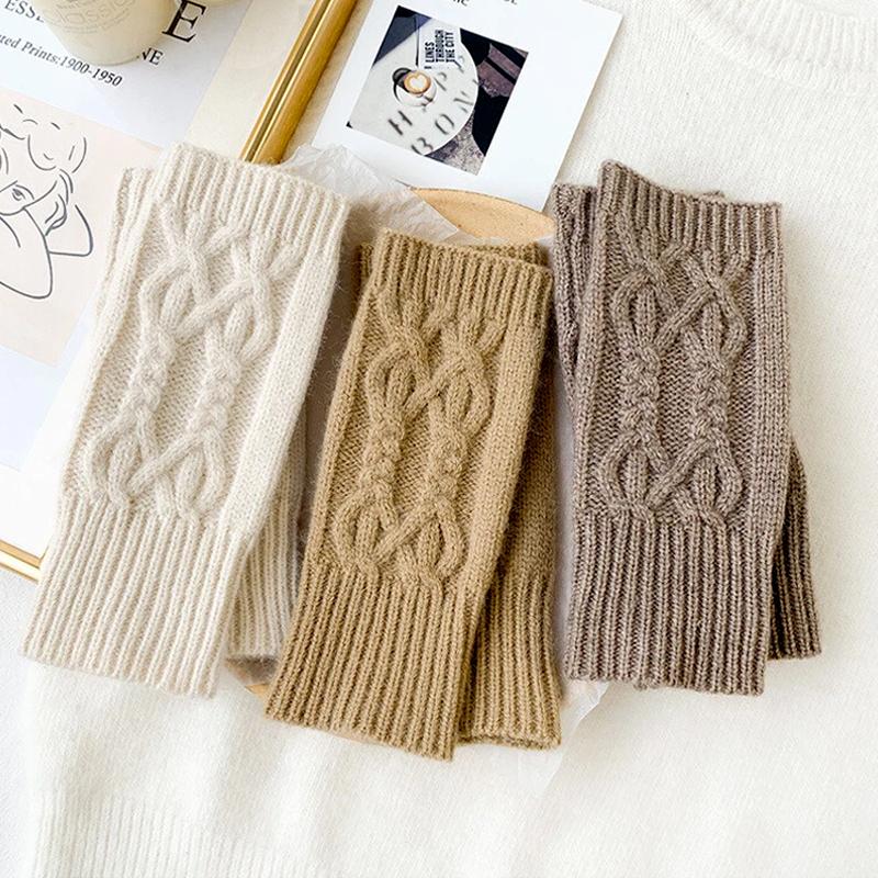 1Pair Women Winter Warm Gloves Soft Fingerless Long Polyester Solid Color Warmer Mittens