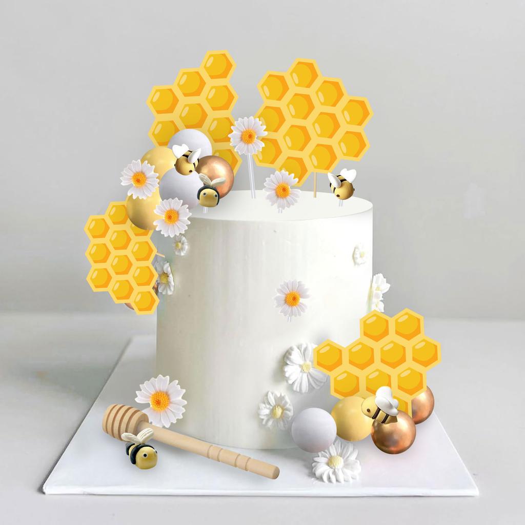 Bee Cake Decorations Honey Decorations Bee Cupcake Toppers Daisy Flower Cake Topper for Baby Shower Birthday Bridal Shower