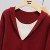 SIBOSHE Damen Herbst 2025 Kapuzenpullover Colorblock Faux Zweiteiler Strickoberteil