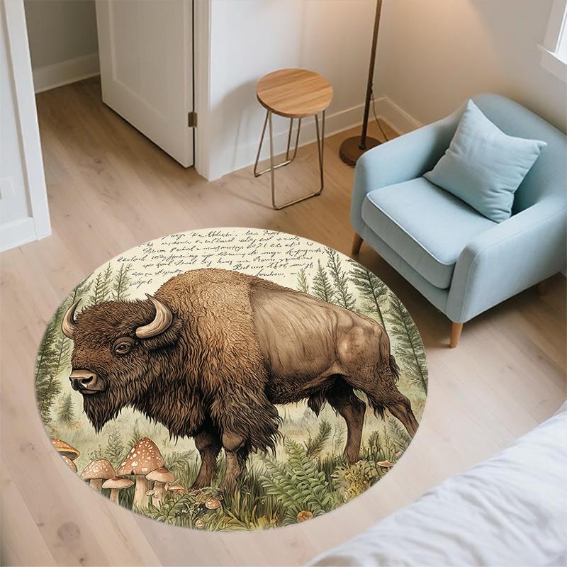 Vintage Mushroom Animals,Round Area Rug,Carpet Rug for Living Room Bedroom Sofa Playroom Decor,Non-slip Floor Mat
