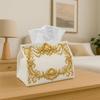 1pc Baroque Classic Decorative Tissue Box with Ornamental Golden Border - Elegant Suitable for Holiday Tables, Bathroom & Decor, Durable Polyester Tis