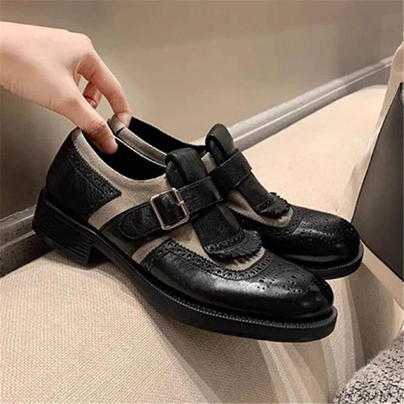 

Модные туфли из кожи с кисточками в британском стиле, модные туфли-лодочки на толстой подошве с пряжкой на ремне, повседневные туфли-лодочки разных цветов, роскошные дизайнерские туфли-лодочки 40 чёрный