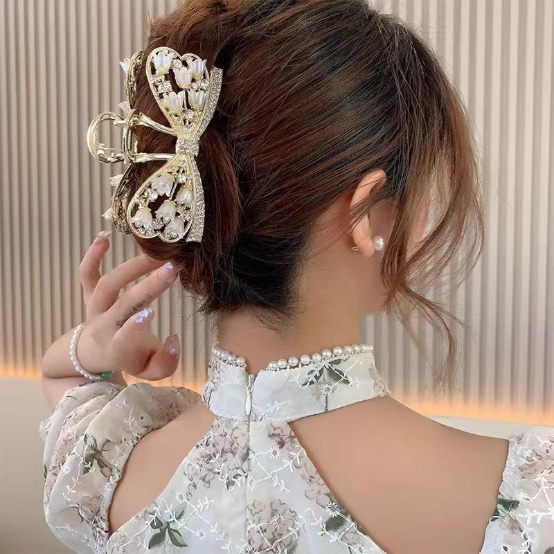 

1 Pcs Fashion Linglan Flower Full Diamond Hollow Bow Hair Claws For Women Girls Party Hair Accessories