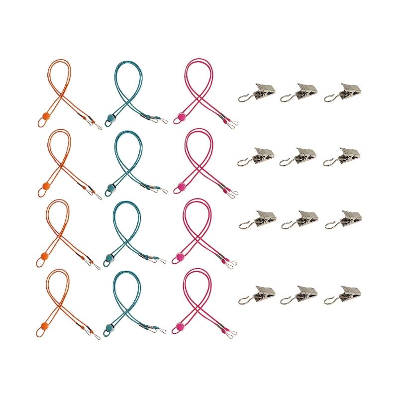 12Pcs Metal Fabric Holder Clips for Embroidery Frame Cloth Holders with Elastic Rope for Stitching and Needlework Project