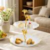 Shaped Two-Tier Serving Tray Elegant Snack Stand with Floral Supports