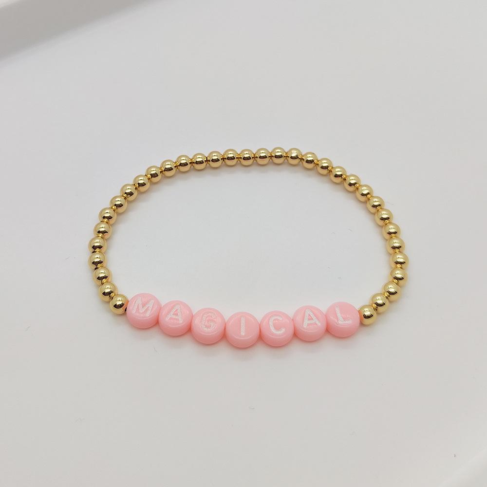 18K Gold Plated Woven Heart Macaron Color Beaded Copper Bracelet for Women