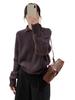 Women's Fuzzy Gray Lapel Sweater - Cozy Korean Loose Fit for Autumn/Winter