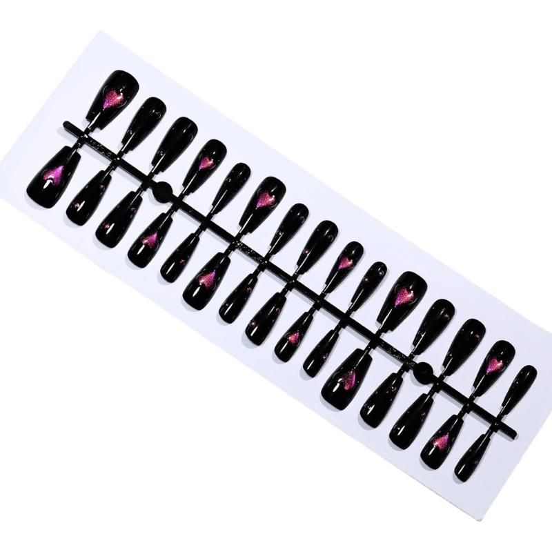 30 Pcs/Set Butterfly False Nails Black Heart Press On Nails Almond Artificial Nails Full Cover Stick on Nails for Woman