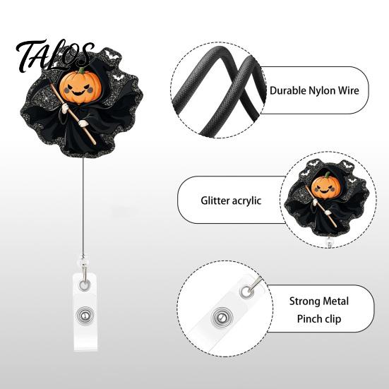 Decorative Badge Holder Halloween Retractable Reel, Cute Pumpkin And Grim Reaper Design, Acrylic Clip for Nurses Smooth Pull Cord Nurse Doctor Teacher