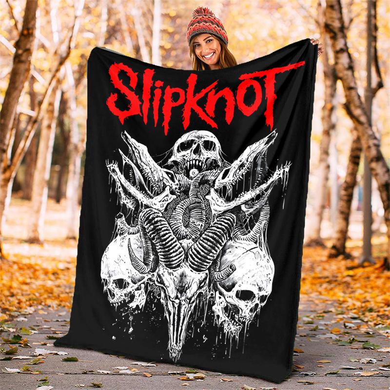 Slipknot Flannel Blanket Soft All-Season Throw, Design for Camping, Car Travel, Hiking Sofa, Bed, Office Perfect Gift for Parties
