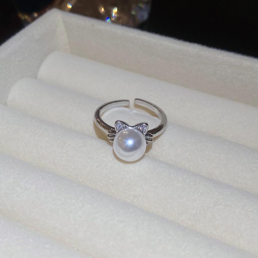 ins zircon pearl opening ring cold wind elegant temperament versatile index finger ring light luxury niche jewelry
