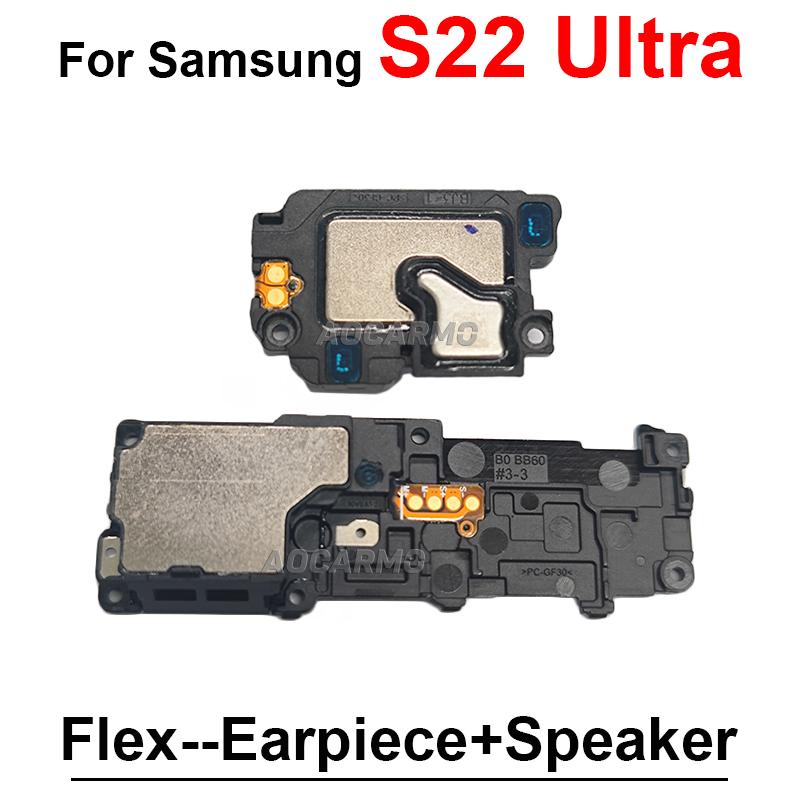 For Samsung Galaxy S22 Ultra S22U Bottom Loudspeaker Buzzer Ring + Ear Speaker Earpiece Flex Replacement Parts