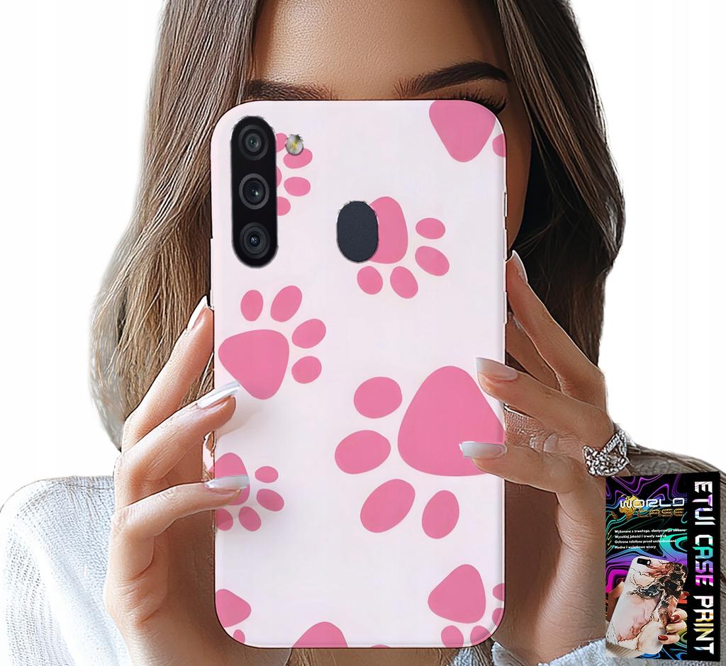 Etui Do Samsung Galaxy A21 - Różowe Psie Łapki, Plecki, Obudowa Case