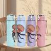 1PC Floating Jellyfish Illustration 750ml Color Plastic Sports Water Bottle Leakproof Flip Straw Lid Suitable for Sports Office Home Use