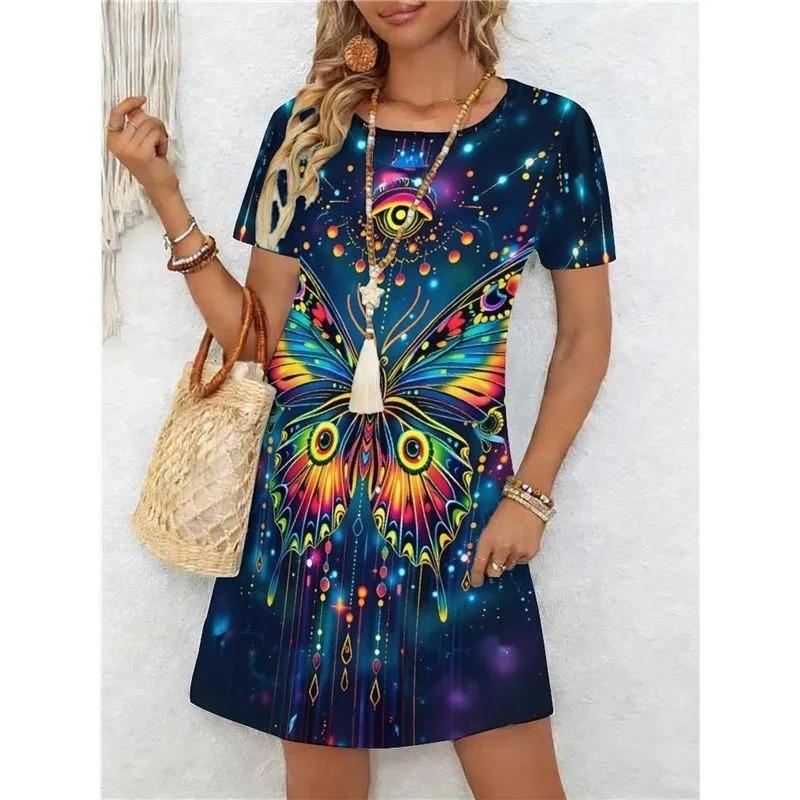 Summer Women's 3D Printed Short-sleeve Dress Is Fashionable, Versatile, Breathable, Trendy and Casual
