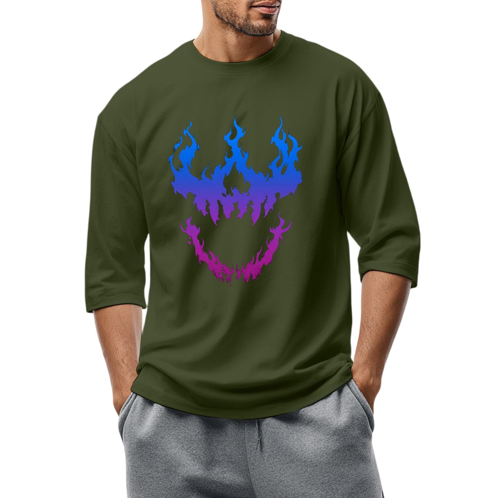 Мужская повседневная модная футболка с круглым вырезом и рукавом три четверти L армия зеленый 1539₽