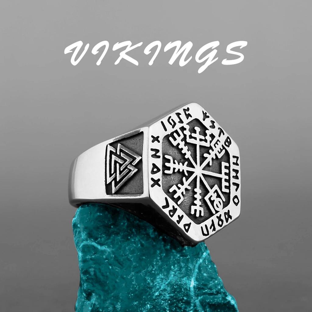 Nordic Viking Stainless Steel Ring Anchor Compass Tree of Life Rune Amulet Wolf Men Women Finger Jewelry Biker Party Club Gift