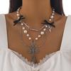 Sweet and cool ins style bow item jewelry, punk metal cross imitation pearl fringed necklace.