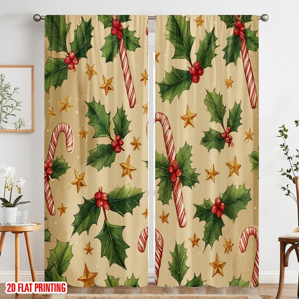 2 Stück, 2D-Flachdruck Fenster Vorhang Weihnachtsmann mit Geschenk1 Strapazierfähiger 100% Polyesterstoff (ohne Stange) Dekorationen Innen für