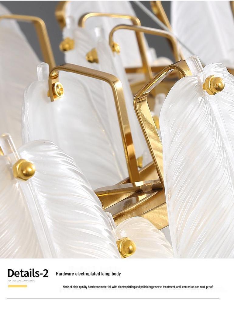 Postmodern Minimalist Feather Glass Chandelier for Living Room, Master Bedroom, or Dining Area