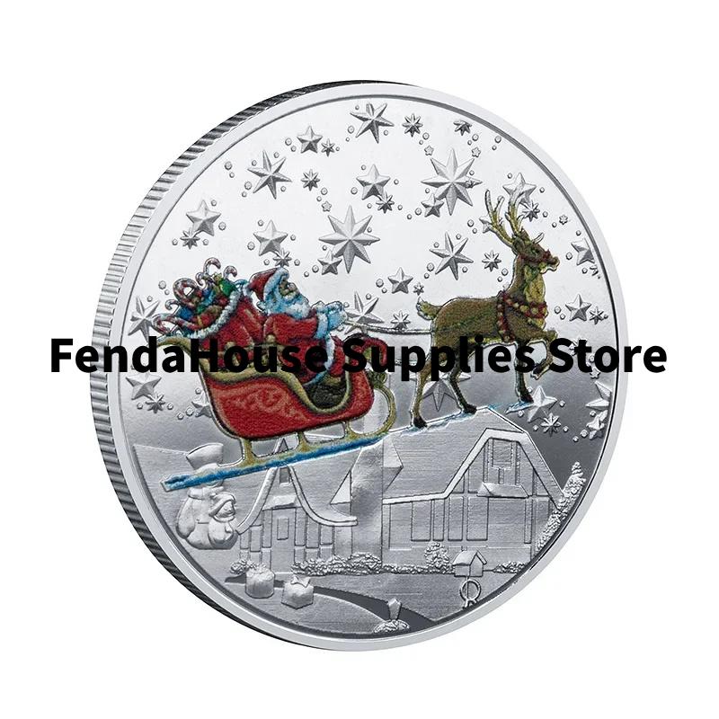 1PCS Merry Christmas Plated Gold Coin Santa Claus Colorful Star Snow Collectible Coins Christmas Souvenirs