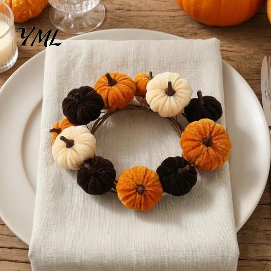 Dekorativer Kranz für Hochzeit Thanksgiving Kürbiskranz, Künstliches Samtornament, Herbsternte Hängende Tropfenform Floraler Girlande mit Jute-Schleife Vorne