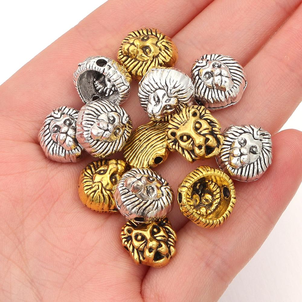 20pcs/lot Antique Lion Head Back Alloy Beads Charm Spacer Beads For Jewelry Making DIY Pendants Necklace Bracelets Accessories