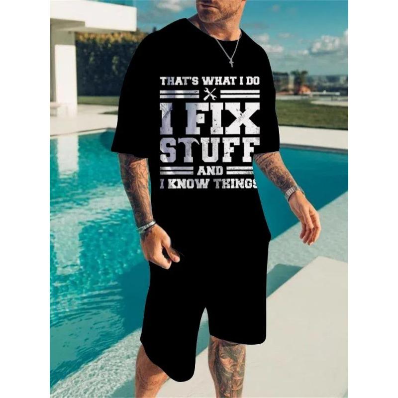 Summer Men's Clothing Letter 3d Print T Shirt Shorts Sets Male Breathable Tracksuits Plus Sized Men's T-shirts Suits Fashion Sportswear Set