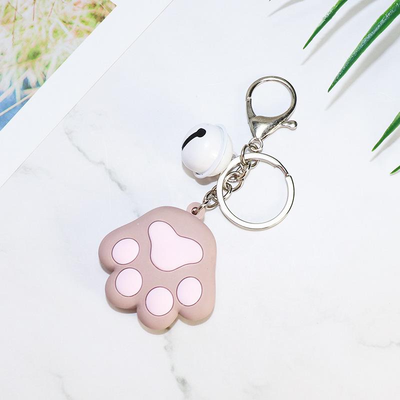Creative 3D Cute Soft Rubber Cat Paw Keychain with Bell - Car Pendant Ring 
