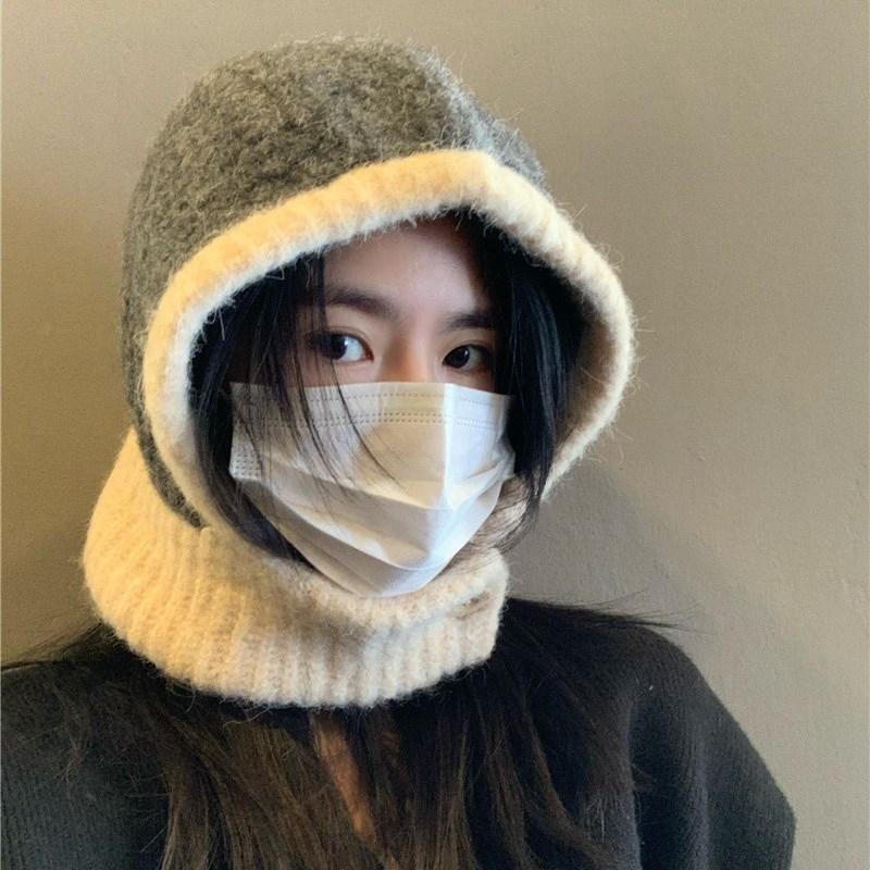 Japanese Autumn and Winter New Warm Hat Scarf Integrated Female Couples Ear Protection Knit Hat Trendy Balaclava Hat