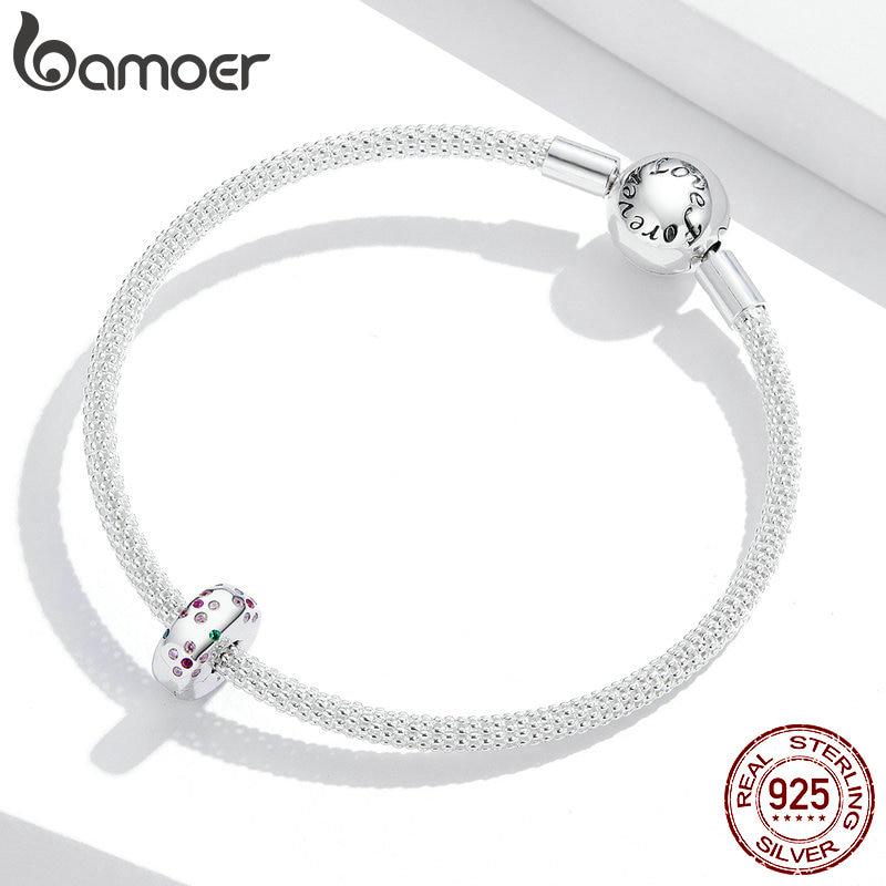 BAMOER Original Design 925 Sterling Silver Minimalist Clip Charm Stopped Bead Fit for Original Silver Bracelet