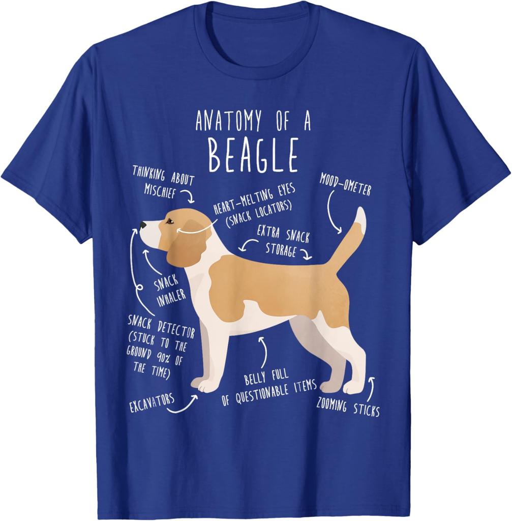 Anatomy of a Beagle Funny Dog Lover Graphic Tee Cotton Casual Short Sleeve T-Shirt for Men