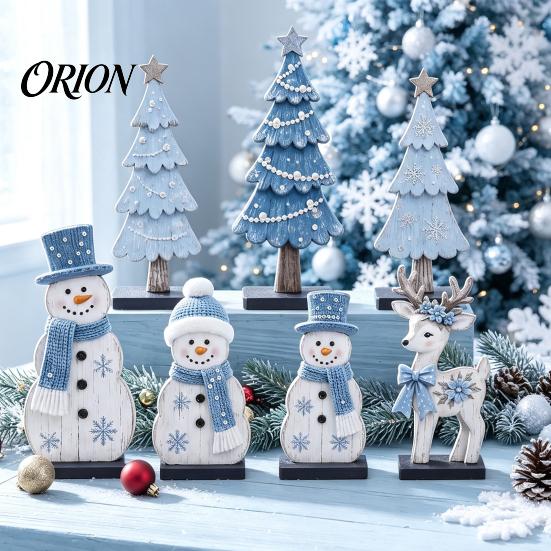 Holiday Table Centerpieces 7Pcs Christmas Wooden Tabletop Ornaments, Snowman Tree Reindeer Tiered Tray Indoor Winter Wonderland Displays Decor