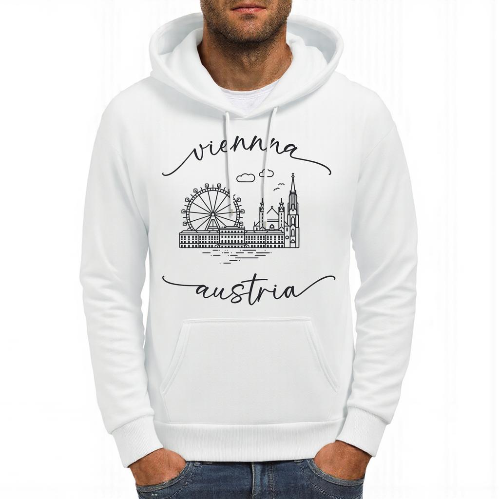 Vienna Austria Ferris Wheel Pattern Men Hoodie Trendy Multicolor Hoodies Casual All-Match Streetwear Harajuku Fleece Male Hoody