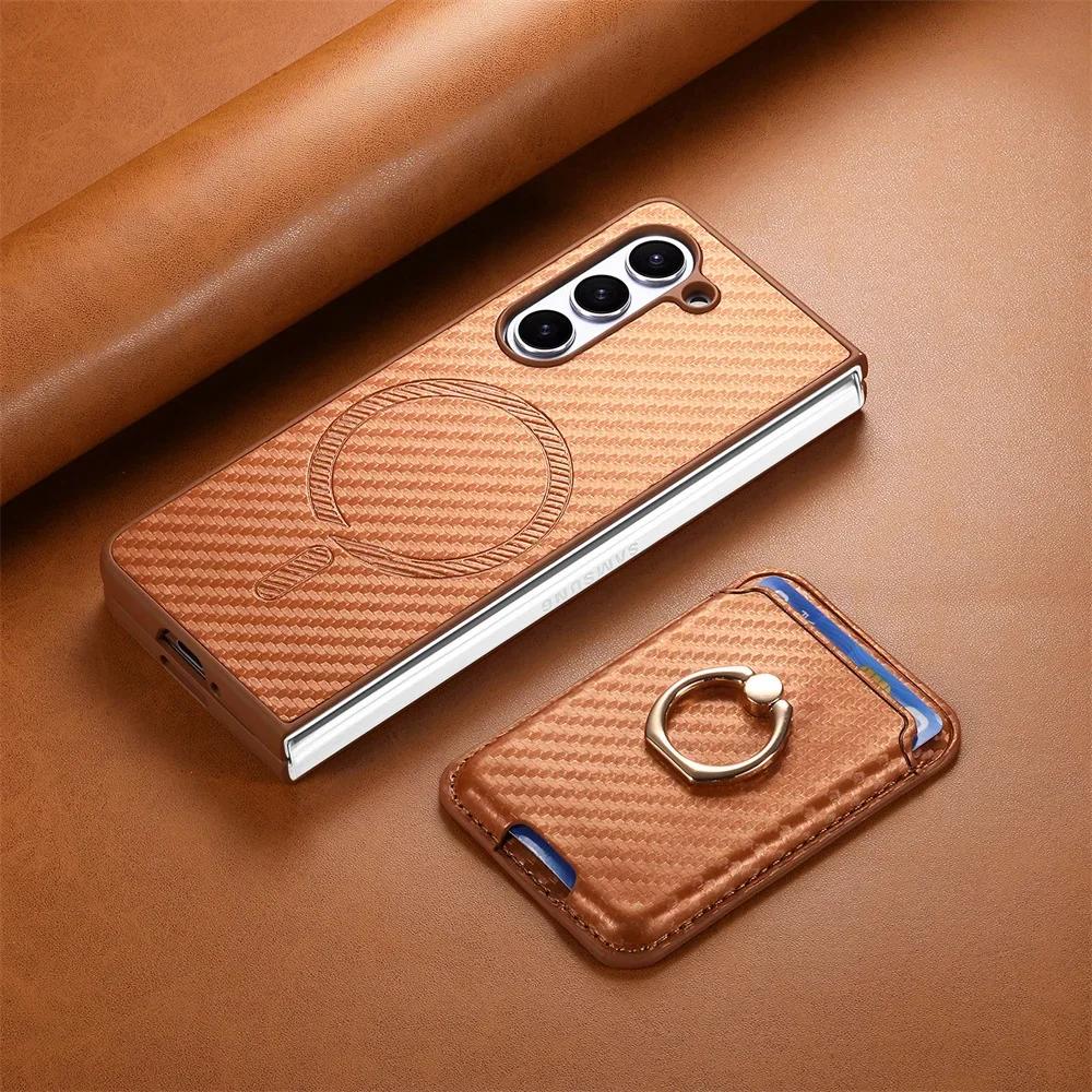 2 in 1 Detachable Carbon Fiber Card Wallet For Samsung Galaxy Z Fold 6 5 4 5G Magnetic Phone Case with Screen Protector Cover