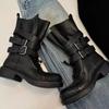 Retro-style Lace-up Round-toe Ankle Boots, Versatile Shoes with Thick Heels, Women's Boots