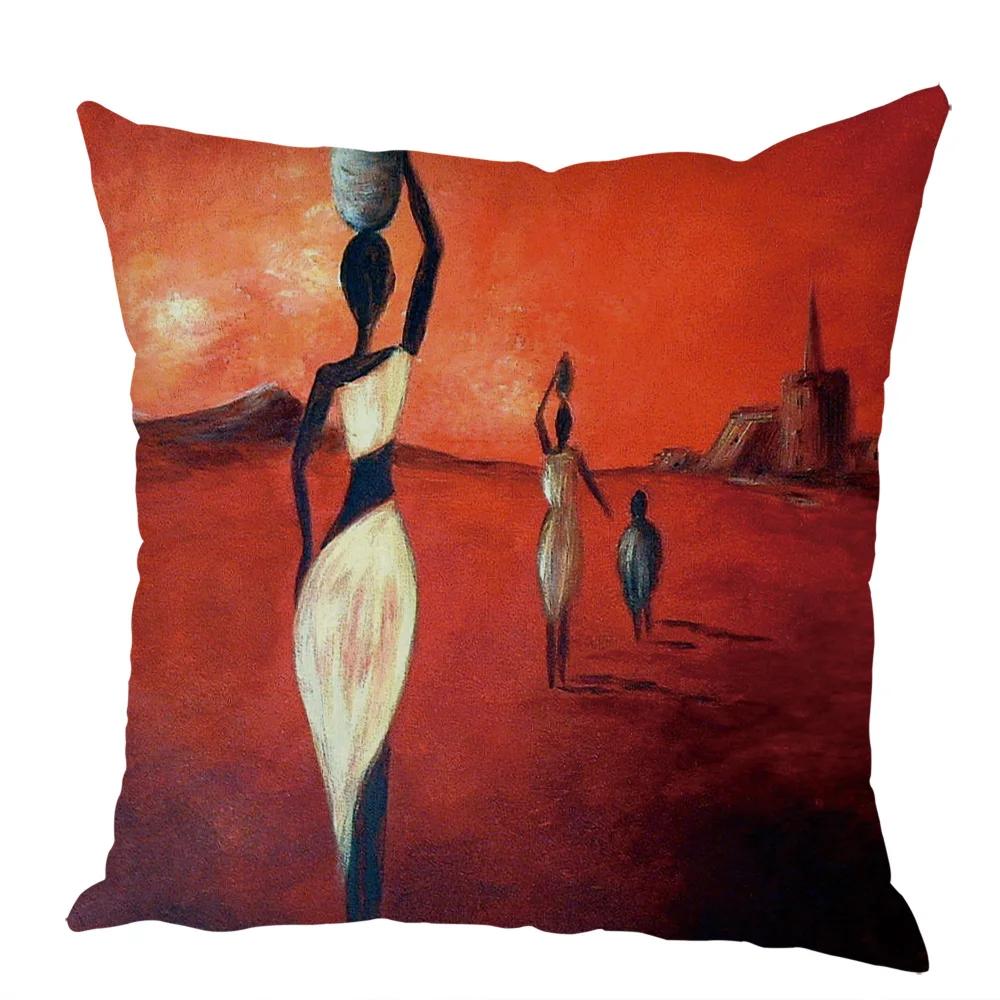 Peach Skin Cushion Cover 45x45cm Abstract Painting Africa Life Pillowcase African Woman Home Decor Gallery Exotic Pillow Case