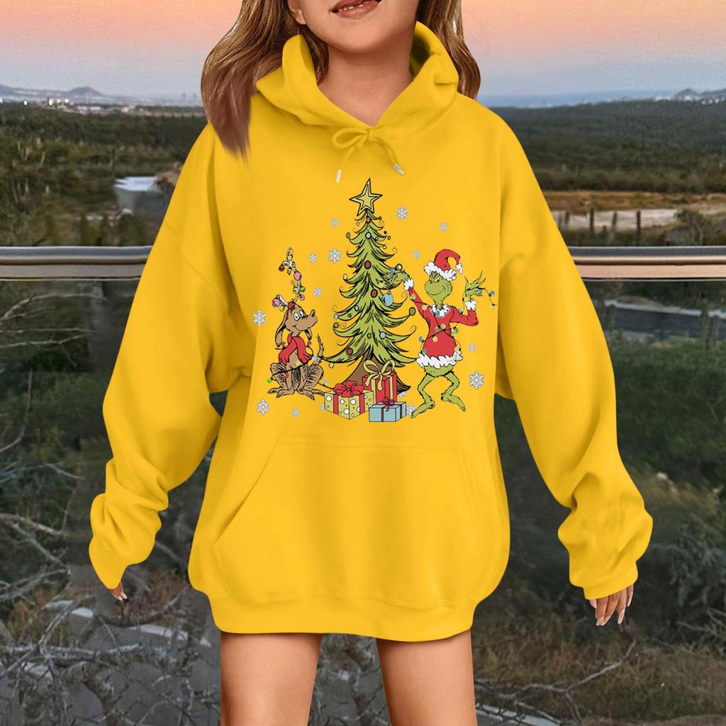 Children's Fashionable Casual Long-sleeved Loose Christmas Print Pullover Hooded Sweatshirt