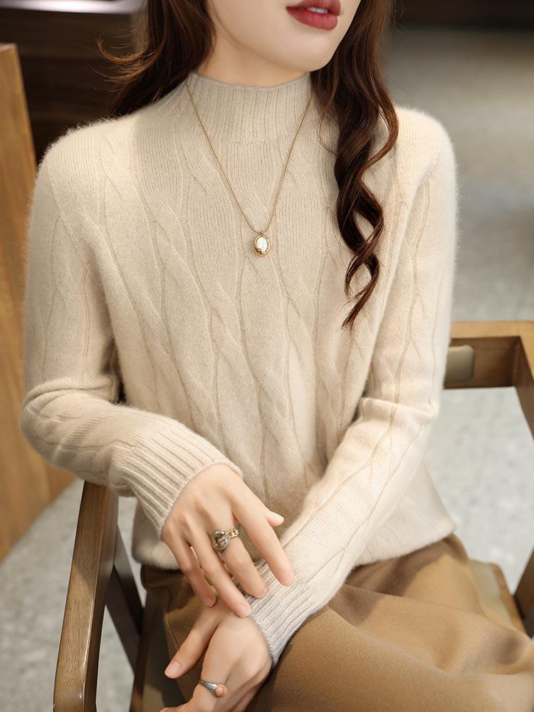2026 Autumn/Winter Women's Slim Fit Half-High Neck Pure Wool Knitwear