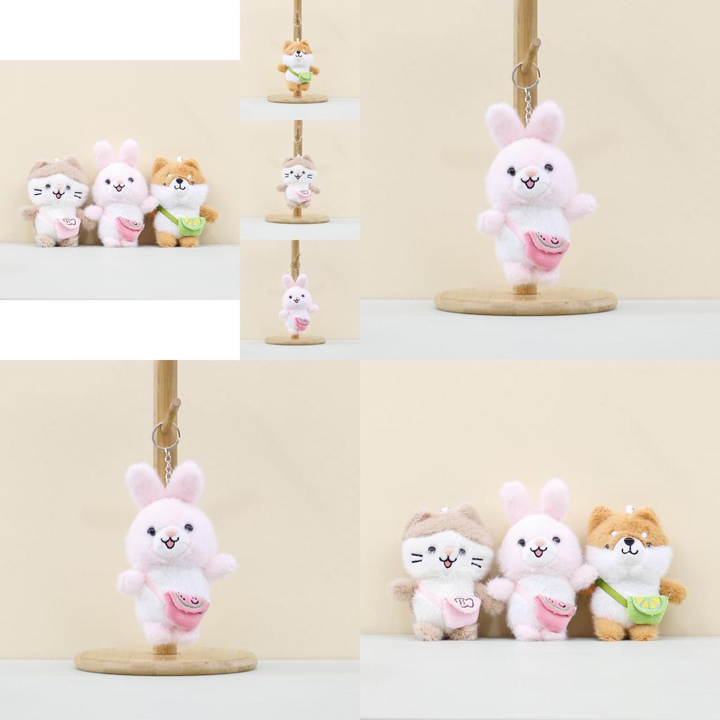 Whimsical Mini Plush Dog Rabbit Cat Doll Keychain Backpack Toy Gift For Children