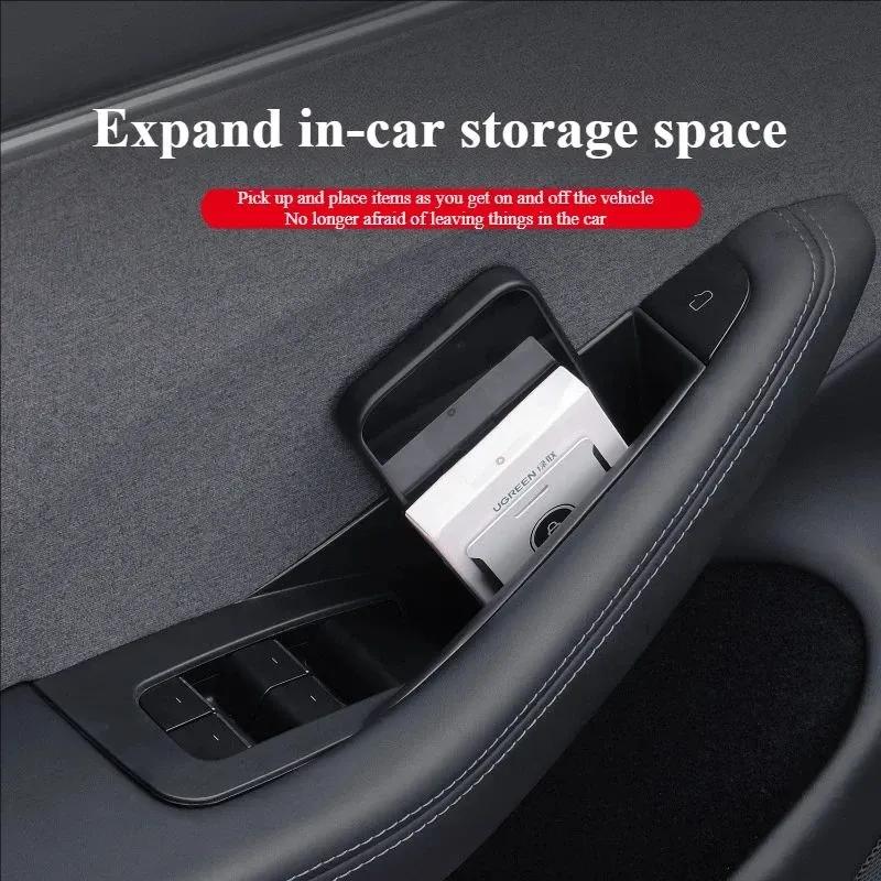 For Tesla Model Y Juniper 2025 Interior Door Handle Storage Box Model 3 Highland Inner Handle Organizer Phone Holder Accessories