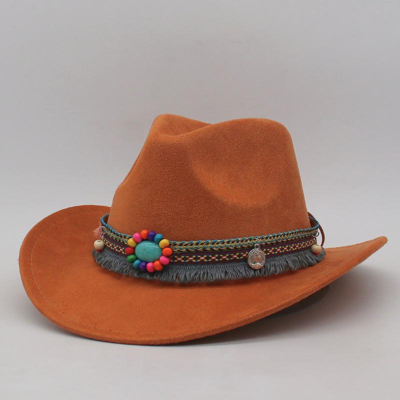 Sun Hat Jazz Hat Suede High Quality Spring And Summer European And American Style Woolen Cowboy Hat Ethnic Style Roll Top Hat